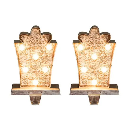 Glitzhome&reg; 7.5" Pre-Lit Marquee Wooden Metal LED Gift Box Stocking Holder, 2ct.  {1}