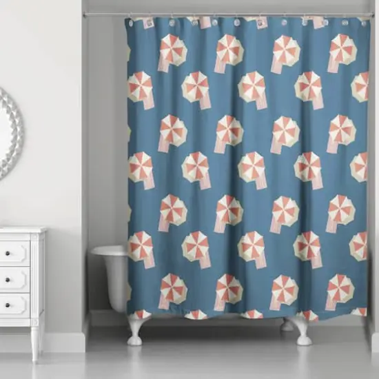 Umbrella Pattern Shower Curtain Navy and Red {3}