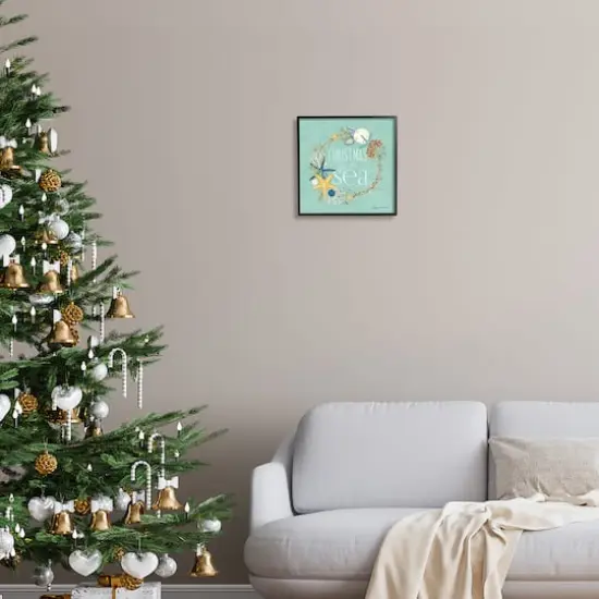 Stupell Industries Christmas By The Sea Wreath Framed Giclee Art Blue {3}