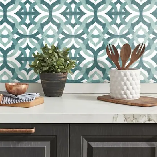 RoomMates Tipton Peel & Stick Wallpaper Teal and White {6}