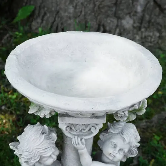 19.25" Cherub Angels Pedestal Bird Bath Outdoor Garden Statue {5}