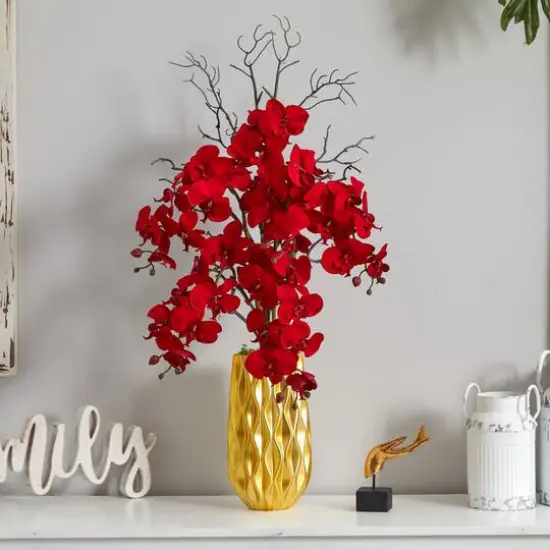 3ft. Red Moth Orchid Arrangement in Gold Vase {4}