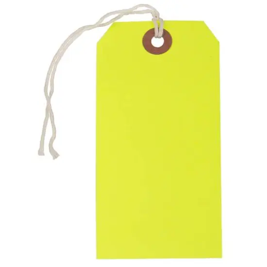 JAM Paper Medium Gift Tags with String Neon Yellow {1}