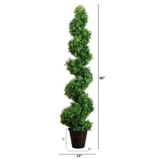 5ft. UV-Resistant Boxwood Spiral Topiary Artificial Tree in Decorative Planter {9}