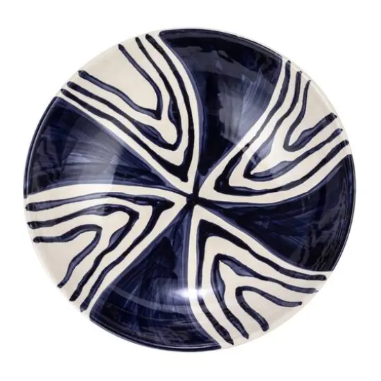 Hello Honey&reg; 12.5" Blue & Cream Hand-Painted Design Stoneware Serving Bowl {5}