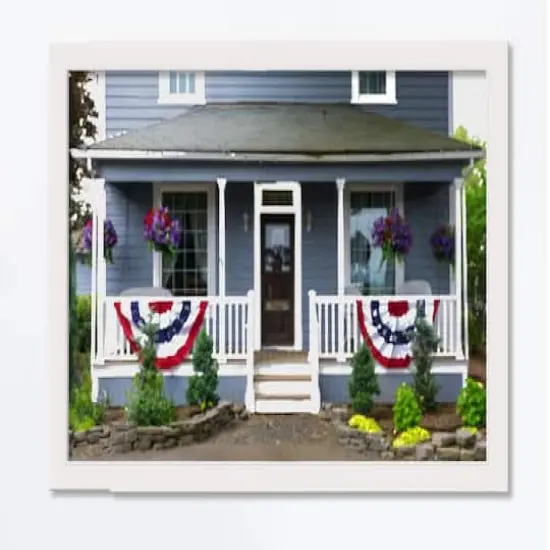 American House Flags White Framed Print Under Plexiglass {1}