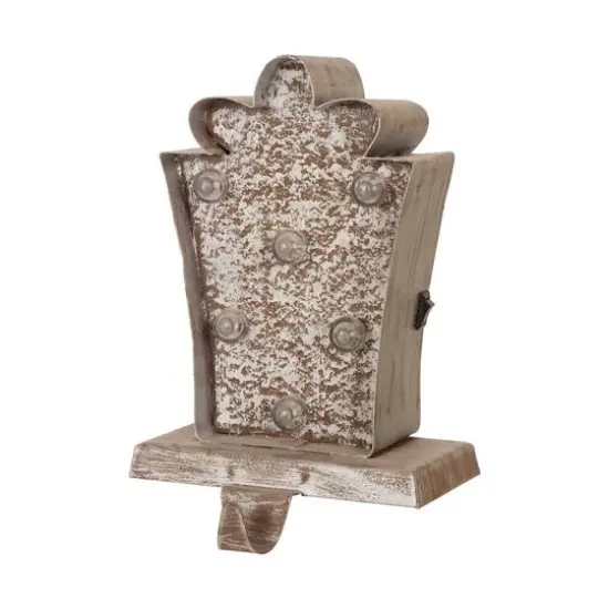 Glitzhome&reg; 7.5" Pre-Lit Marquee Wooden Metal LED Gift Box Stocking Holder, 2ct.  {6}