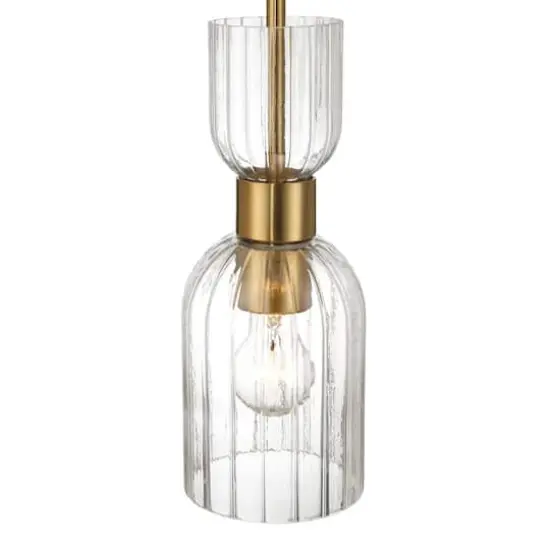 Hello Honey&reg; Josephine Brushed Gold Mid-Century Modern Metal & Clear Ribbed Glass Ceiling Light {10}