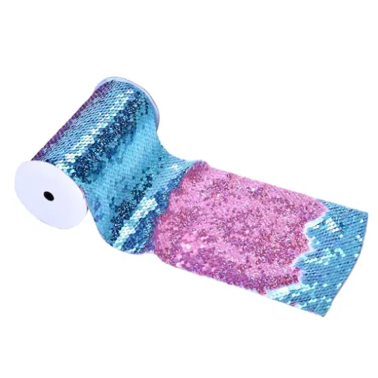 5.375" x 1yd. Mermaid Reversible Sequin Ribbon by Celebrate It&trade; Blue/Pink {5}