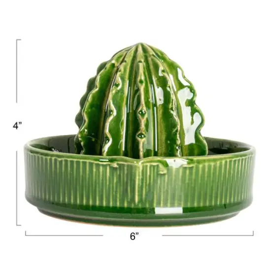 Hello Honey&reg; 4" Green Cactus-Shaped Stoneware Juicer {11}