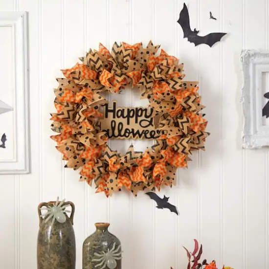 30" Halloween Burlap Ribbon Wreath {4}