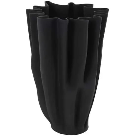 Black Abstract Fluted Ceramic Tulip Vase {1}