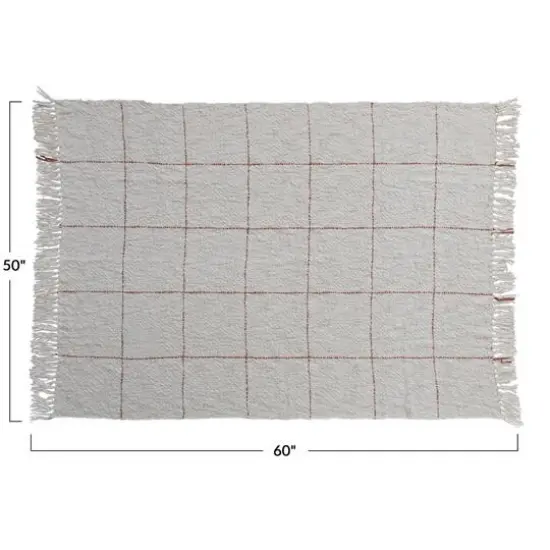 Hello Honey® Natural & Brown Grid Pattern Throw Blanket with Fringe {6}