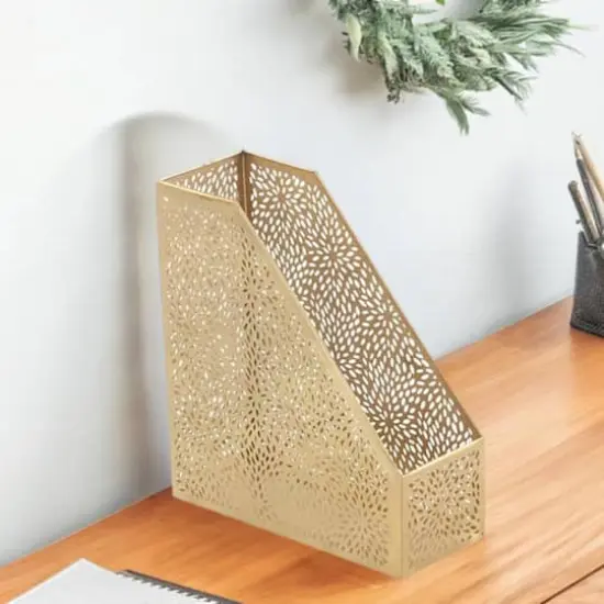 CosmoLiving by Cosmopolitan 12" Gold Iron Glam Magazine Holder {8}