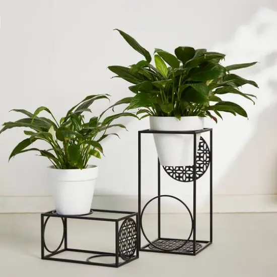 Glitzhome® Black Metal Wire Rectangular Nesting Planter Stand Set {6}