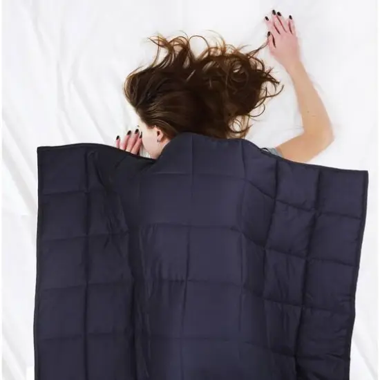 Glitzhome&reg; Navy Blue Cotton Shell Quilted Weighted Blanket with Polyester Filling {3}