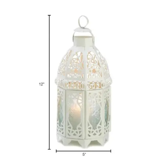 12" White Lattice Moroccan Style Candle Lantern {4}