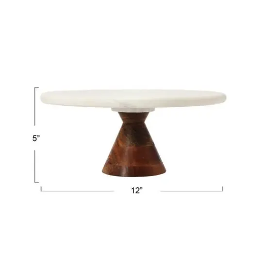 Hello Honey&reg; 12" Marble Pedestal with Wood Base Stand {6}