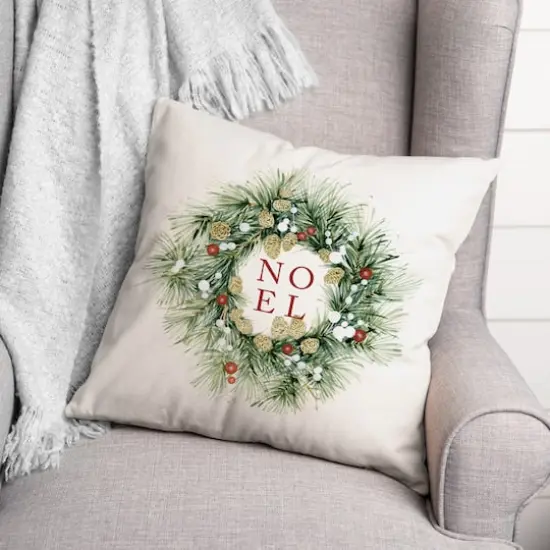 Noel Wreath 18x18 Throw Pillow {3}