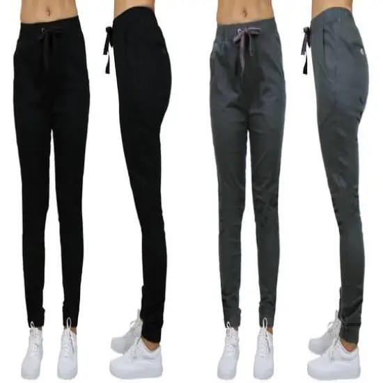 Galaxy By Harvic Loose Fit Stretch Twill Women's Joggers 2 Pack Black/Dark Grey {1}