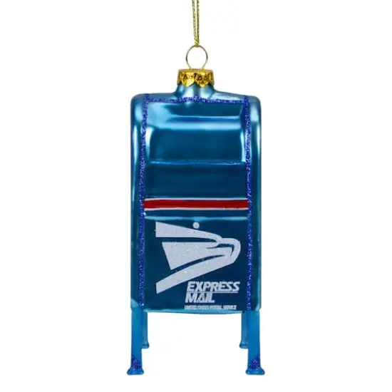 4.5" Shiny Blue Glittered Express Mail USPS Mailbox Glass Christmas Ornament {4}