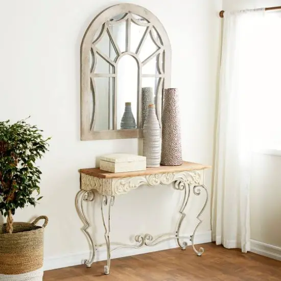 White Farmhouse Metal Console Table, 32" x 42" {7}