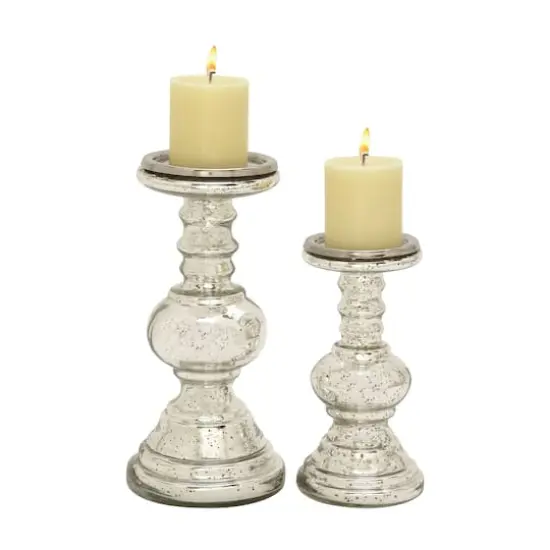 Silver Glass Traditional Candle Holder Set {1}