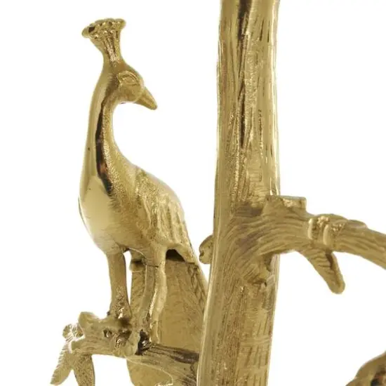 22.25" Gold Aluminum Peacock Textured Accent Table with Glass Tabletop {5}