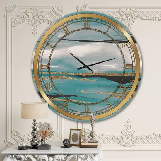 Designart 'Glam Teal Watercolor I Glam Wall Clock {3}