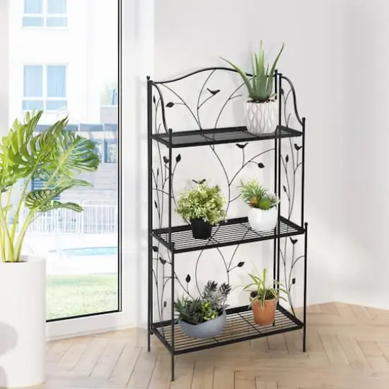 Glitzhome&reg; 3-Tier Black Metal Plant Stand {3}
