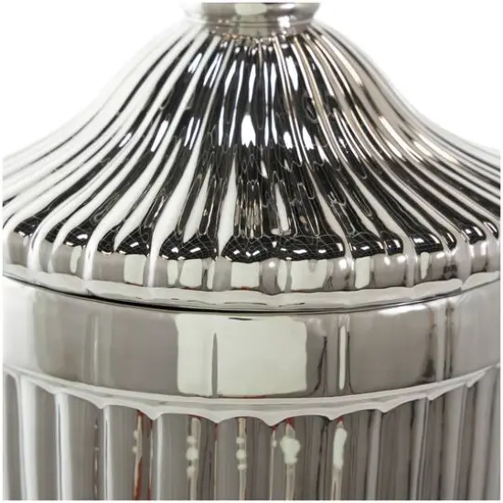 Silver Ceramic Decorative Jars with Grooves {6}