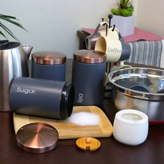 MegaChef Essential Kitchen Storage Matte Gray 3 Piece Sugar, Coffee & Tea Canister Set {3}