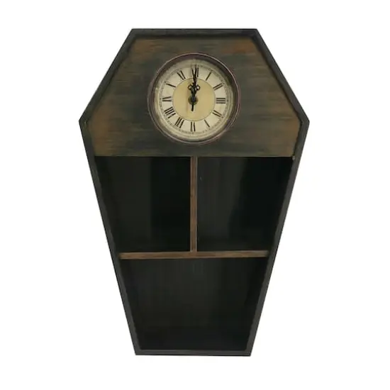 18" Weathered Coffin Tabletop Shelf with Clock by Ashland® {1}