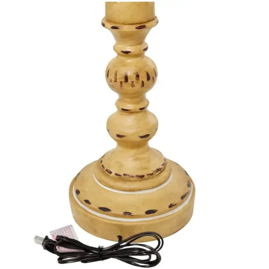 Brown Polystone Turned Style Floor Lamp with Drum Shade 16" x 16" x 60" {5}