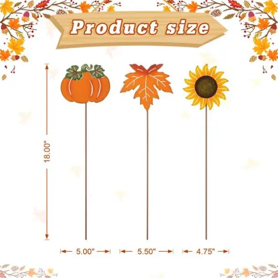 Glitzhome® 18" Fall Metal Pumpkin, Leave & Sunflower Yard Stake, 6ct. {7}