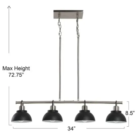 Hello Honey&reg; Robert Stevenson Lighting Walsh Metal 4-Light Linear Chandelier with Shades Black/Brushed Nickel {7}