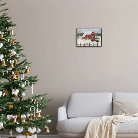 Stupell Industries Snowy Holiday Tree Farm Landscape Framed Giclee Art Black {3}