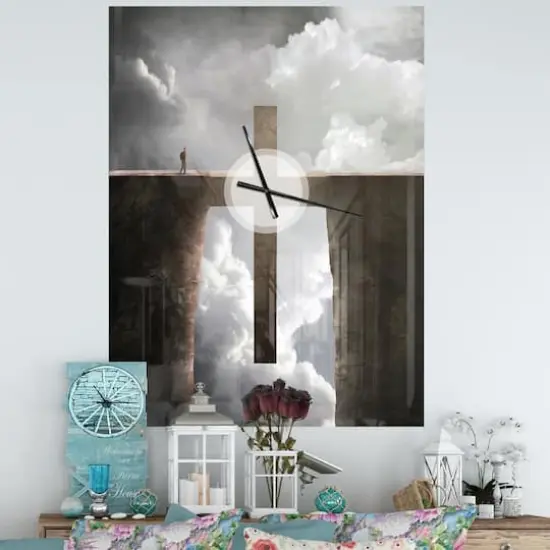 Designart Big Cross Between Two Cliffs Rectangular Wall Clock {3}