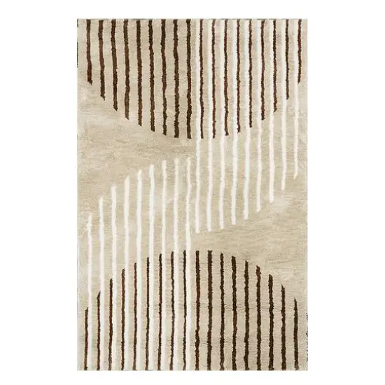 Glitzhome&reg; 5ft. x 8ft. Ivory & Tan Geometric Shag Area Rug {1}