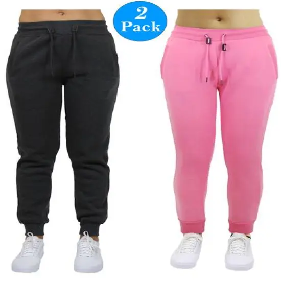 Galaxy by Harvic Women&rsquo;s Slim Fit Heavyweight Fleece-Lined Joggers 2 Pack Charcoal/Pink {1}