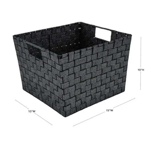 Simplify Lurex Striped Woven Storage Shelf BinBlack {6}