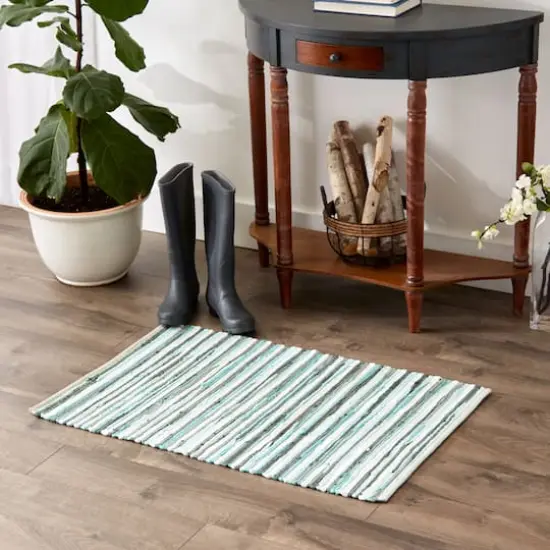 DII&reg; Slim Stripe Cotton Chindi Rug, 2ft. x 3ft. Aqua {5}