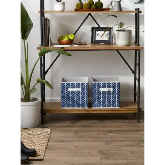 DII&reg; 11" Nautical Blue Herringbone Storage Cube, 2ct. {5}