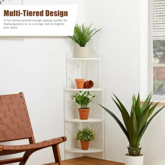 Glitzhome&reg; 4ft. Metal 4-Tiered Corner Shelf Stand White {3}