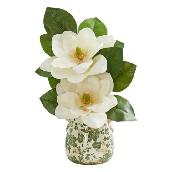 Magnolia Artificial Arrangement in Floral Design Vase {1}