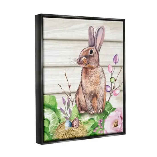 Stupell Industries Spring Flower Garden Country Rabbit Floater Framed Art Black {4}