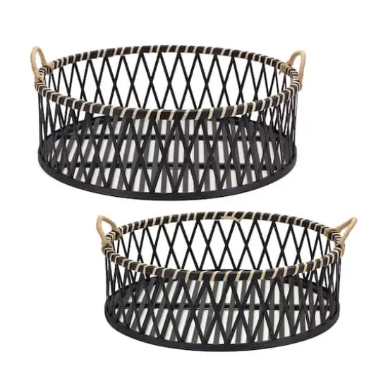 Bamboo & Rattan Woven Circle Tray Set {1}