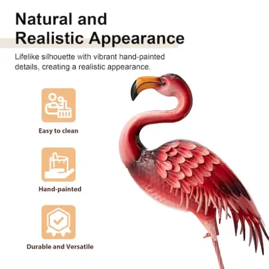 Glitzhome&reg; 35.25" Metal Standing Flamingo Garden Statue with Stakes {6}
