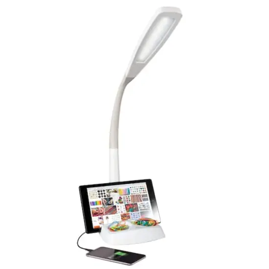OttLite Wellness Series 26.25" White LED Desk Lamp with Charging Station {1}