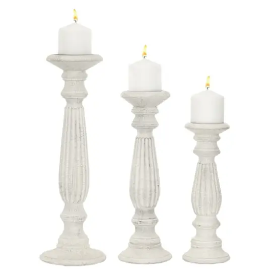 White Mango Wood Traditional Candle Holder Set {1}